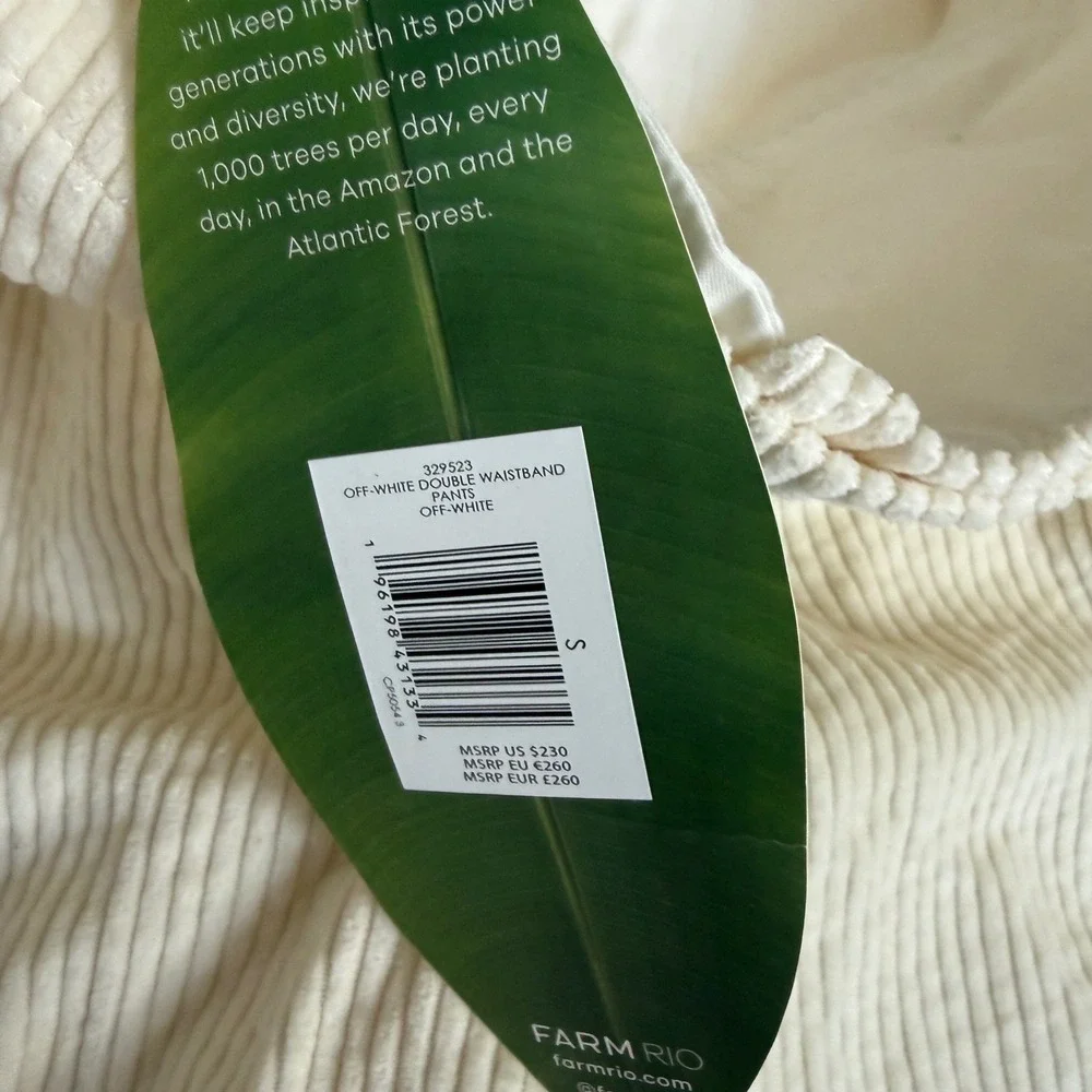 Farm Rio, off-white double waistband pants NWT small corduroy‎